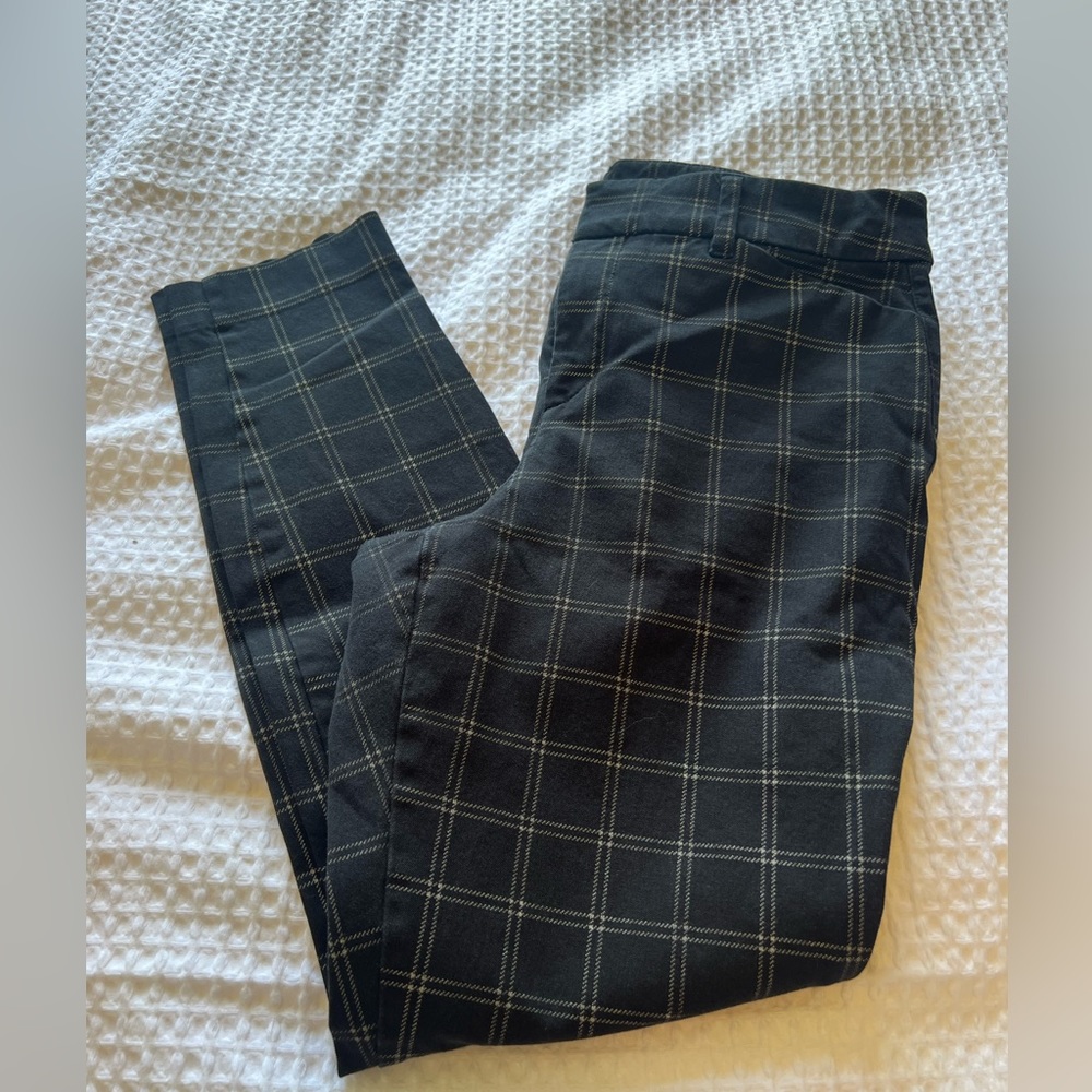 Black window pane pixie work pants